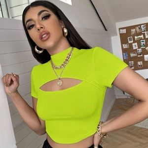 Lime Green Front Cut Out Crop Top